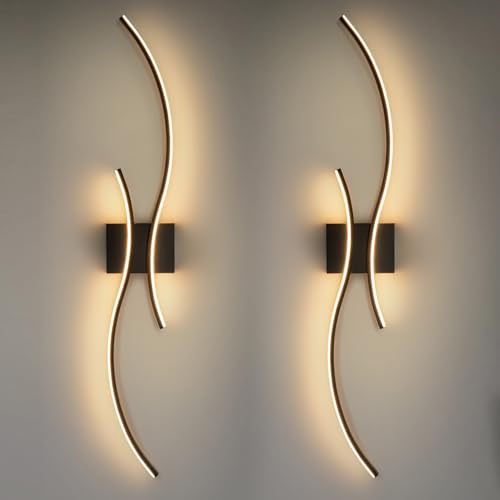 CANEOE Modern Led Wall Light, Black Indoor Led Wall Sconce Lighting, Bathroom Vanity Light Fixtures Over Mirror for Living Room Hallway Bedroom Bedside Wall Lamp (Black,3000K, 2 Packs,Hard-Wired) - color: Black,3000K, size: 2 Packs, Hard-Wired