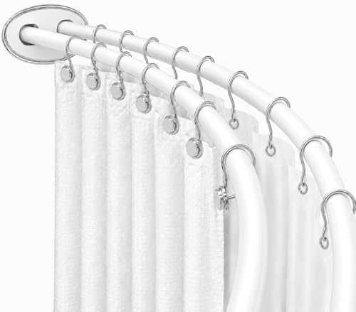 Double Curved Aluminum Shower Rod, White - color: White