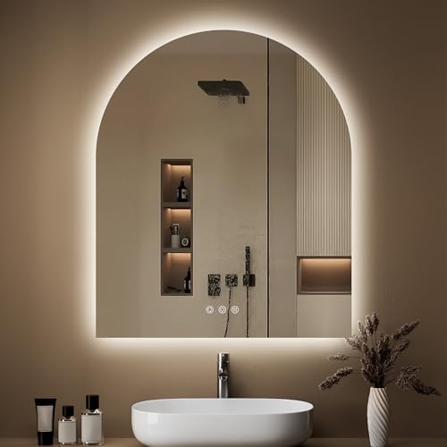 30"x36" Arched LED Lighted Bathroom Mirror with Lights | Fogless, Dimmable, Shatterproof, Touch Sensor, 3 Color Changing - color: Transparent, size: 36"L x 30"W