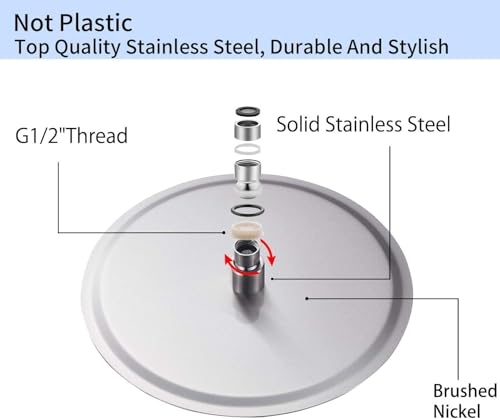 Round 6 Inch Stainless Steel Shower Head High Pressure Rainall Shower Head Brushed Nickel Ultra Thin Design-Best Pressure Boosting with Silicone Nozzle Easy to Install - color: Brushed Nickel, size: Round
