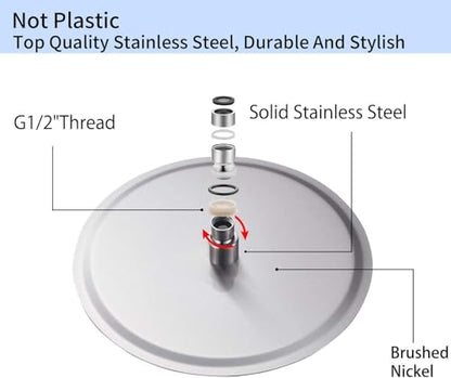 Round 6 Inch Stainless Steel Shower Head High Pressure Rainall Shower Head Brushed Nickel Ultra Thin Design-Best Pressure Boosting with Silicone Nozzle Easy to Install - color: Brushed Nickel, size: Round