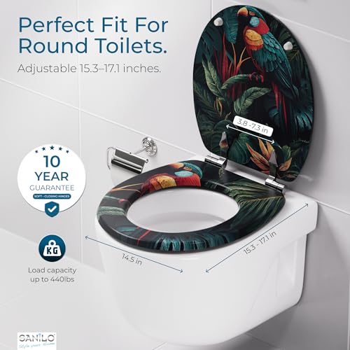 SANILO Wooden Toilet Seat with Soft Close [ROUND] - Decorative, Quiet & Slow Close Molded Wood Seat - With Strong Bumpers & Hinges - Adjustable Fit – Exotic - color: Exotic