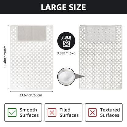 Shower Mat Non Slip: 35.4" x 23.6" Large PVC Heavy Shower Mats for Inside Shower - Quick Dry Shower Foot Scrubber Matt with Drain Hole and Suction Cups for Elderly - color: Creamy White