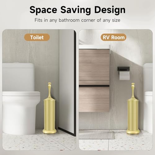 Gold Toilet Brush and Holder，Extra Long Handled Toilet Brush for Bathroom，Stainless Steel Heavy Duty Toilet Bowl Brush,Deep Cleaning Modern Toilet Cleaner Brush -Space Saving, Covered Brush, Durable - color: Gold