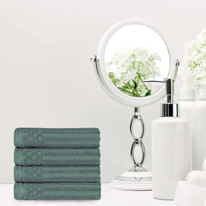Superior Cotton 4-Piece Solid and Ribbed Hand Towel Set, Hand Towels- 16" x 28", Basil - color: Basil, size: Hand Towel 4-Pack