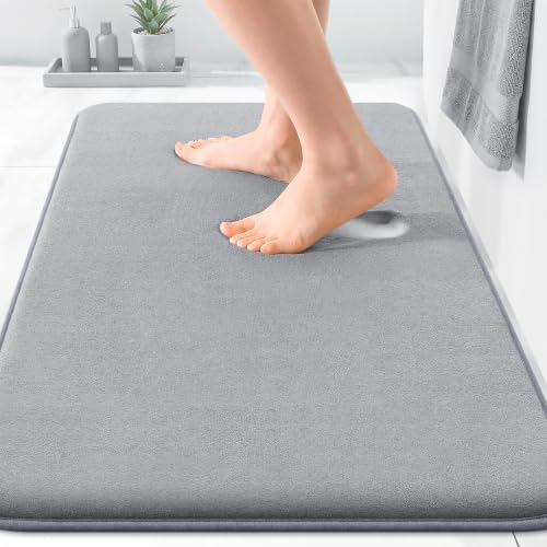 OLANLY Memory Foam Bath Mat 32x20, Super Soft Absorbent Bathroom Rugs, Quick Dry and Machine Washable Shower Floor Rugs, Bathmat Carpet, Bathroom Home Decor Accessories, Grey