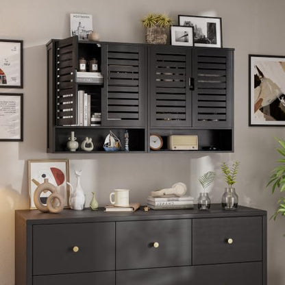 SMIBUY Bathroom Cabinet Wall Mounted, Bamboo Over-The-Toilet Storage Organizer, Space Saver Medicine Cabinet with 2 Door and Adjustable Shelves (Black) - color: Black