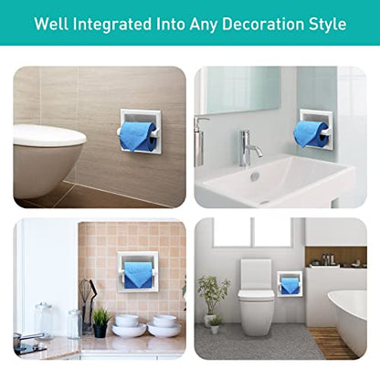 Recessed Toilet Paper Holder White - Bathroom Toilet Tissue Holder Wall Mount Recessed Toilet Paper Roll Holder Stainless Steel - color: White, size: Recessed