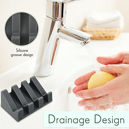 2 Pieces Silicone Soap Dish Self Draining Soap Dish Shower Waterfall Bar Soap Holder Tray with Drain Soap Saver for Kitchen Bathroom Accessories (Dark Grey) - color: Dark Grey