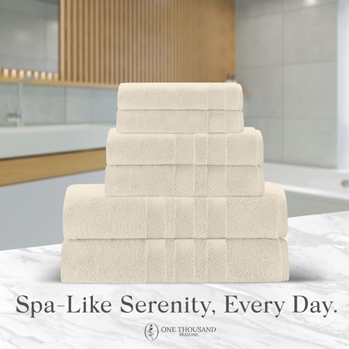 Premium Staple Cotton Bathroom Towel Set - Beige 600 GSM 6-Piece Luxury Bath Towel Set 3 Stripe - 2 Bath Towels, 2 Hand Towels & 2 Washclothes Set - High Absorbent & Quick Dry for Gym, Spa, Hotel - color: Beige - 3 Stripe
