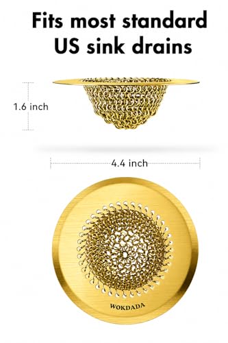 Kitchen Sink Drain Strainer,Patented Reversible Chain Mesh Basket, Gold | Kitchen Sink Accessories,Easy Clean,Fast Drainage,304 Stainless Steel Rust-Proof，4.4" Large Capacity Food Catcher,Anti-Clog - color: Yellow