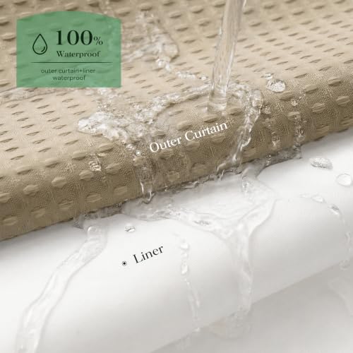 Beige Hook Free Waffle Shower Curtain & Snap-in Fabric Liner,72x81 | Less Time to install, 3 in 1 Fabric Shower Curtain and Liner Set with Magnets, Long, Shower Curtains for Bathroom - color: B Beige, size: 72"W x 81"L (Pack of 1)