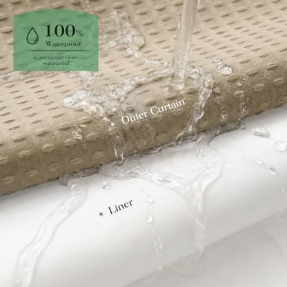 Beige Hook Free Waffle Shower Curtain & Snap-in Fabric Liner,72x75 | Less Time to install, 3 in 1 Fabric Shower Curtain and Liner Set with Magnets, Mesh Top Window, Shower Curtains for Bathroom - color: B Beige, size: 72"W x 75"L (Pack of 1)