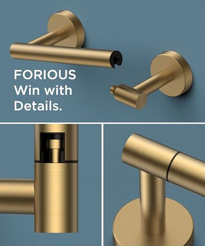 FORIOUS Commercial Toilet Paper Holder Wall Mount Bathroom Tissue Holder | Brushed Gold | SUS304 Stainless Steel Rustproof | Double Post Pivoting Toilet Paper Roll Holder | Screw-In | Round Base - color: Brushed Gold