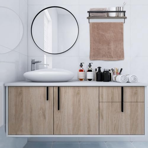 Elevon Floating Shelves for Bathroom Organizer Over Toilet, Bathroom Shelves Wall Mounted with Towel Rack, Corner Wall Shelf for Bedroom Decor Kitchen Storage (Black, Set of 2)