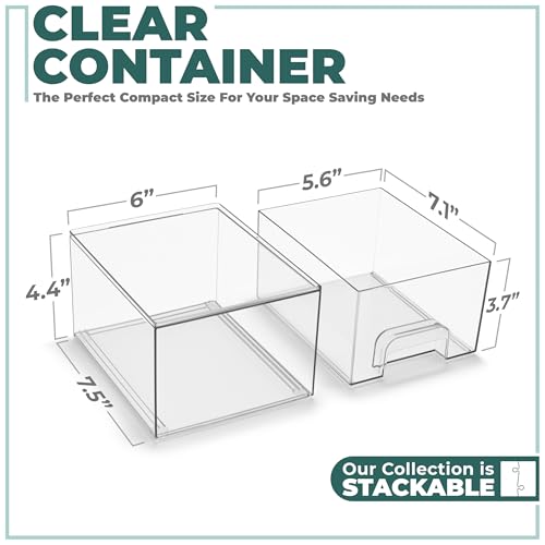 Sorbus Acrylic Storage Containers - 4 Pack, Stackable Storage Bins Set for Bathroom Organization - Clear Acrylic Drawer Organizers - Makeup Case Pull-Out Drawers (4.4’’ Tall) - size: 4 Pack, 4.4’’ Tall