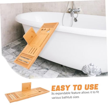 ABOOFAN 1pcs Expandable Bamboo Bathtub Tray Organizer for Soap and Shampoo Design for Bathtub Stylish and Stable Bathroom Accessory