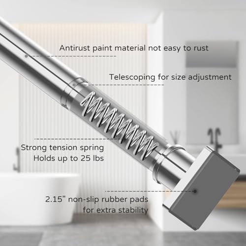 UIOSANRT Stainless Silver Shower Curtain Rod 31-79 Inches Non-Slip Shower Rod Tension Mounted No Drill Shower Curtain Rods Spring Tension Rod Adjustable Tension Curtain Rod for Windows Bathroom - color: Stainless Silver, size: 31"-79"