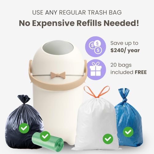 iTouchless 4 Gal Nursery Bin | Odor-Locking Diaper Pail Bin | Boho Ivory | Rotating Ball Seal Traps Smells | Soft Neutral Accent Color | Fits Any Standard Trash Bag | Flip-Up Handle Opens One-Handed - color: White