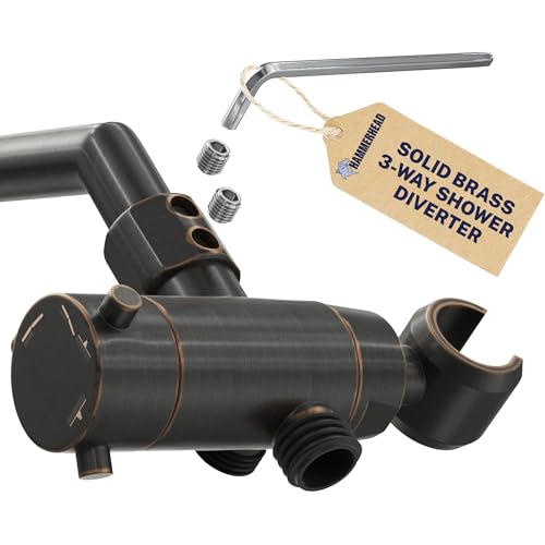 HammerHead Showers Solid Metal 3-Way Shower Diverter Valve with Shower Head Holder, Universal Splitter for Handheld Spray Wand and Rain Showerhead, Oil Rubbed Bronze - color: Oil Rubbed Bronze