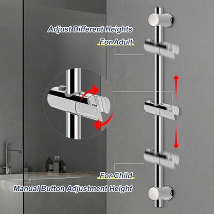 NearMoon Shower Slide Bar with Height/Angle Adjustable Handheld Shower Holder, Bathroom SUS 304 Stainless Steel Shower Head Holder for Bath (Screw Mounted, Chrome Finish) - color: Chrome Finish, style: Screw Mounted