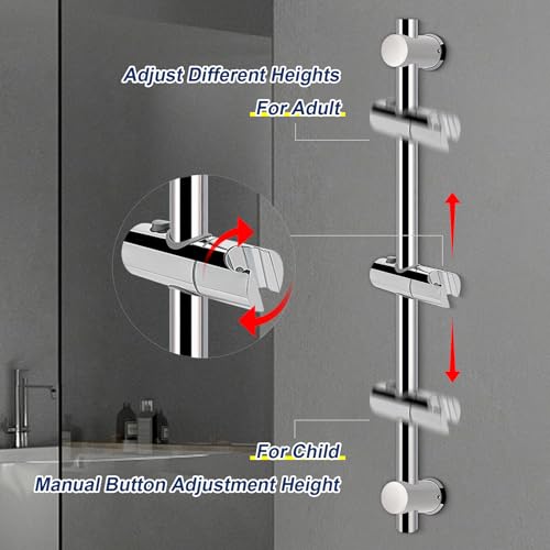 NearMoon Shower Slide Bar with Height/Angle Adjustable Handheld Shower Holder, Bathroom SUS 304 Stainless Steel Shower Head Holder for Bath (Screw Mounted, Chrome Finish) - color: Chrome Finish, style: Screw Mounted