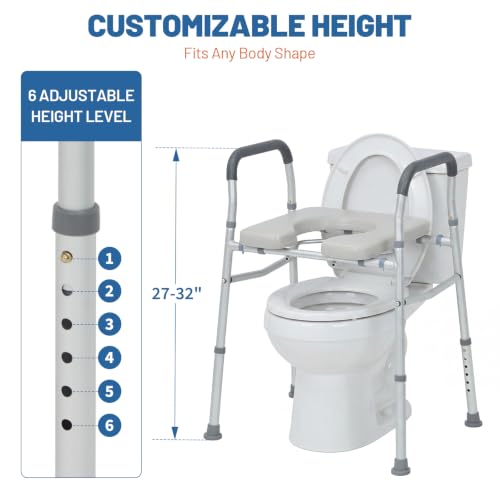 Garvee Toilet Safety Rails - Adjustable Height & Width, | 350lb Capacity, Foldable Bathroom Grab Bars for Seniors, Elderly, Disabled, Pregnant Women, Post-Surgery Recovery