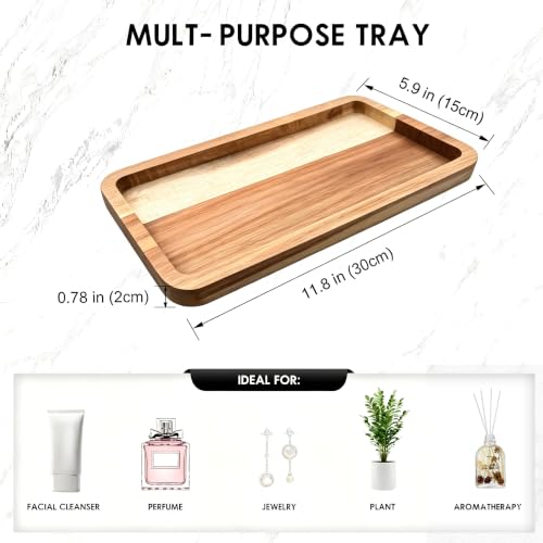 Vanity Bathroom Tray for Counter, Wood Tray for Bathroom, Toilet Tank, Perfume 11.8L x 5.9W x 0.8H inch (Acacia) - color: Acacia