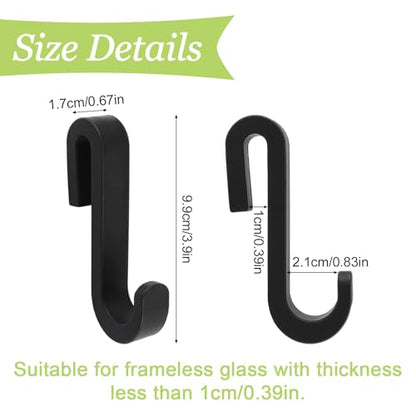 Shower Caddy Hook 2Pcs No Drilling Over Door Towel Hook Silicone Frameless Glass Door Single Hooks for Bathroom Kitchen (Black) - color: Black S