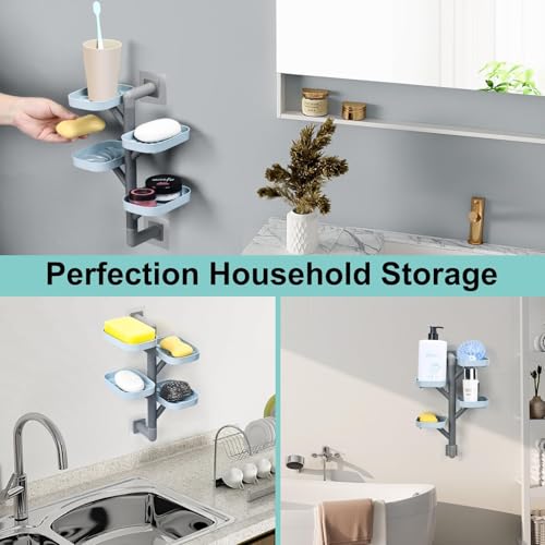 Soap Holder Four Layer Wall Mounted NO-Drilling Rotatable Self-draining Removable Soap Dish for Shower Bathroom Tray,Self Draining Sponge Holder,Razor Holder (Blue/Gray) - color: Blue/Gray
