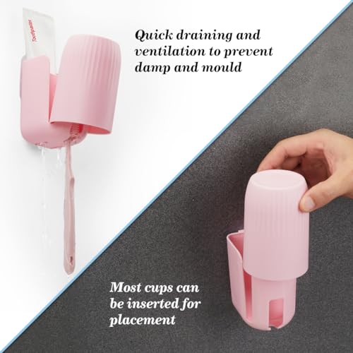 Toothbrush Holders for Bathrooms Toothbrush Holders Wall Mounted BPA-Free Tooth Brush Holder with Toothbrush Cup Drilling-Free (Pink) - color: Pink