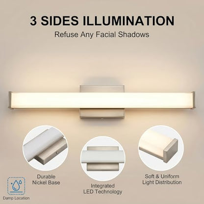 URSOLA 24" Modern LED Bathroom Light Fixtures, Brushed Nickel 3CCT Dimmable Bathroom Vanity Light Over Mirror, Bathroom Vanity Bath Bar Lights with Double Layer Acrylic Shade - color: Brushed Nickel, size: 24inch