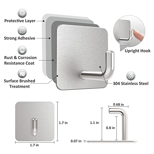 VIS'V Adhesive Hooks, Small Shower Wall Stick on Hooks, Silver, 4 Pcs | Metal Material, Compact Design, Peel and Stick, 2 Extra Adhesive Strips, for Bathroom Kitchen Livingroom Office RV - color: Silver