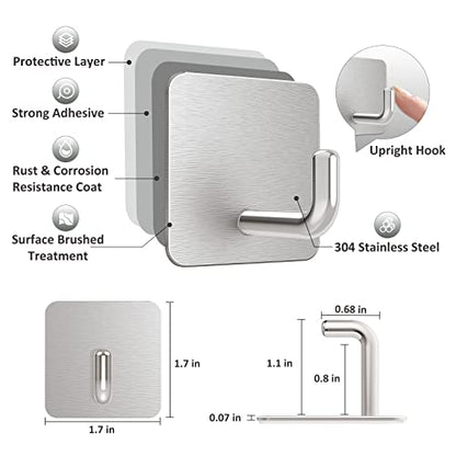 VIS'V Adhesive Hooks, Small Shower Wall Stick on Hooks, Silver, 4 Pcs | Metal Material, Compact Design, Peel and Stick, 2 Extra Adhesive Strips, for Bathroom Kitchen Livingroom Office RV - color: Silver
