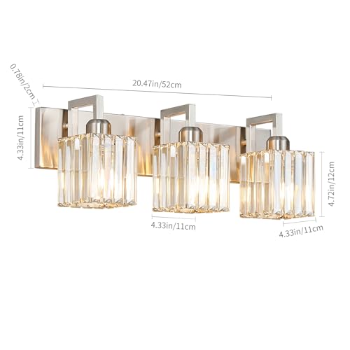 Modern Bathroom Vanity Light 3-Lights Brushed Nickel Vanity Light Crystal Wall Light Bathroom Light Fixtures - color: Nickel Crooked, size: 3-light