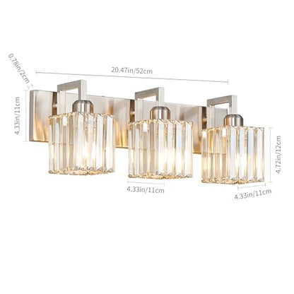 Modern Bathroom Vanity Light 3-Lights Brushed Nickel Vanity Light Crystal Wall Light Bathroom Light Fixtures - color: Nickel Crooked, size: 3-light
