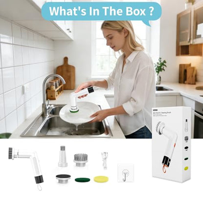 Electric Dish Scrubber (ECB-S3) Cordless Kitchen Cleaning Brush | 4 Replaceable Heads, 20W High-Torque Dual Speed, IPX7 Waterproof LED Display 90-120 Mins Runtime - size: S3 Mini