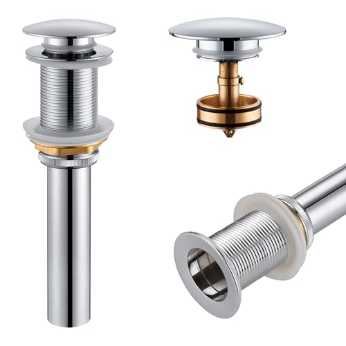 KOKOSIRI Pop Up Sink Drain with Strainer Basket, Polished Chrome Bathroom Sink Drain with Detachable Hair Catcher Anti Clogging for Vanity Vessel Sink Without Overflow, C1002CH - color: Polished Chrome