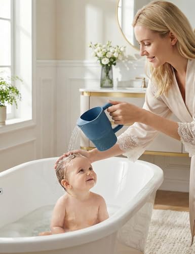 Roslim Silicone Baby Bath Rinse Cup - Shampoo & Body Washing Rinser for Kids & Toddlers, Lightweight Bath Cups for Rinsing Hair, Easy-Grip Handle, Ultra Soft Material (Ocean Blue) - color: Ocean Blue