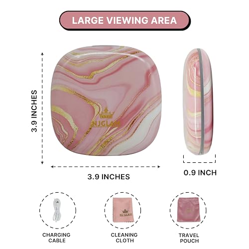Lighted Makeup Compact Mirror, 3.9 Inch – 1x/10x Magnification Portable, LED – Auto Light On/Off - USB Charging, (Blush Marble) - color: Blush Marble