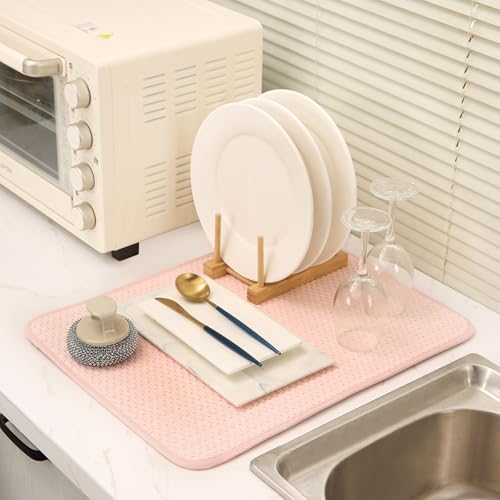 2 Pack Microfiber Dish Drying Mat for Kitchen Counter,Ultra Absorbent Dish Drainer Mat ,Dish Drying Pad , Dish Rack Mat 20×15 Inch (Dusty Pink)