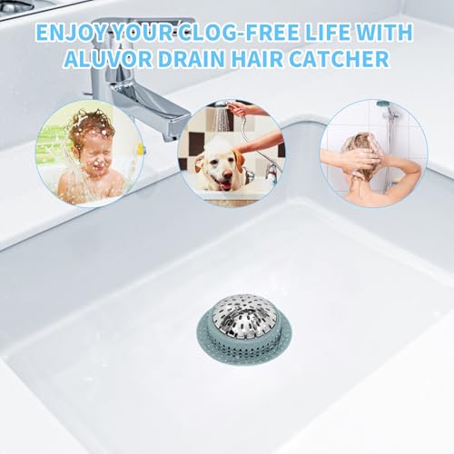 Aluvor Bathtub Drain Hair Catcher Shower Drain Cover Sink Drain Protector | Bathroom Sink & Bathtub Drain Strainer for Pop-Up & Regular Drains, Greyish Blue - size: Large-Greyish Blue