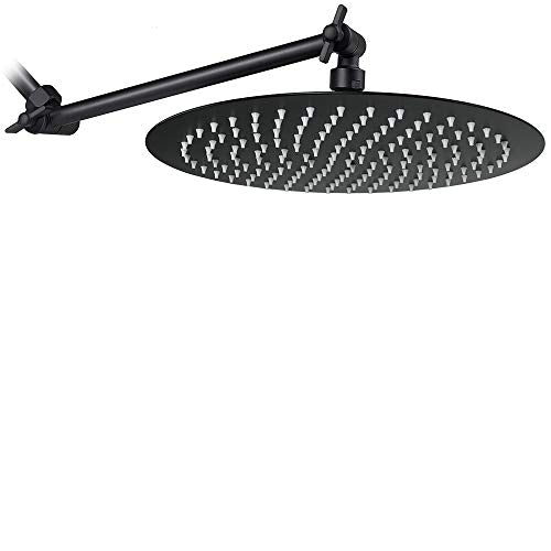 NearMoon Rain Shower Head with 11'' Adjustable Arm, High Pressure Stainless Steel Rainfall Shower, Ultra-Thin Design - Pressure Boosting (12 Inch, Matte Black) - color: Matte Black, size: 12 Inch