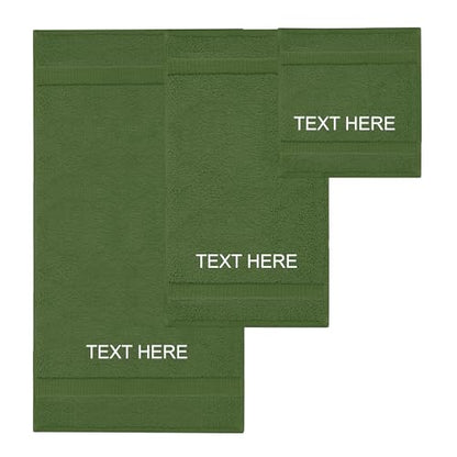 Chakir Turkish Linens Personalized 3 Piece Towel Set, 100% Cotton Luxury Turkish Towels for Bathroom, Soft Absorbent Towel Set with Bath Towel Hand Towel and Washcloth, Moss - color: Moss