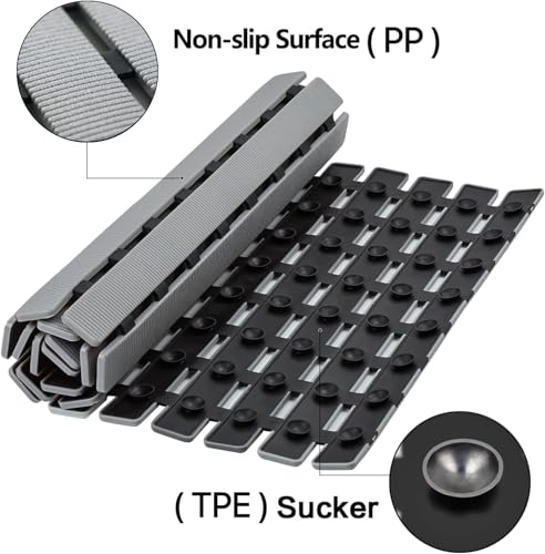 BEMISO Shower Mat Non Slip Bathtub Mat with Suction Cups and Drain Holes 27.5 x15.7 Inch Bath Mat for Tub & Shower.Easy Dry,Easy to Cut,Eco-Friendly - color: Gray, size: 27.5 x 15.7 inches