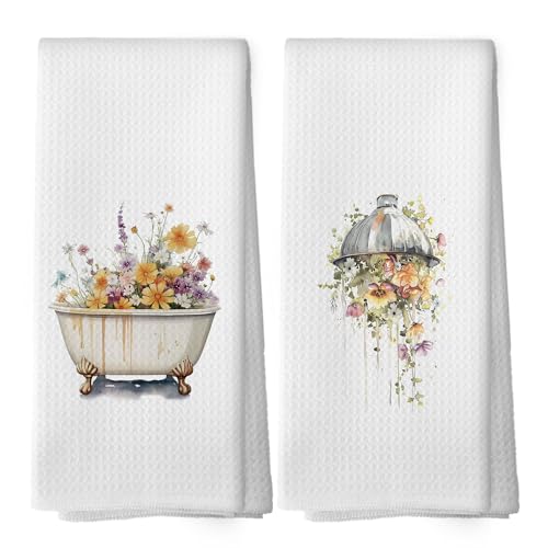 Vintage Floral Bathroom Hand Towels, Cottagecore Gifts for Women, Retro Rustic Floral Botanical Bathtub Hand Towels Decorations, Cottage Core Bathroom Decor, 16x24inch Set of 2 - color: Bathroom14