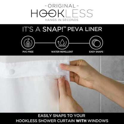 Hookless It’s A Snap! Plastic PEVA Antimicrobial Snap-in Replacement Shower Curtain Liner Curtain with Sheer Window, 70" x 54", Water-Repellent, Easy Install, Frost (Pack of 6) - color: Antimicrobial Frost, size: 70"W x 54"L (Pack of 6), style: With Magne