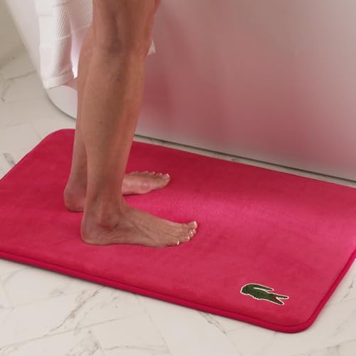 Lacoste Memory Foam Bath Rug – Ultra Soft Fleece Bathroom Mat with Embroidered Crocodile Logo, Super Absorbent, Non-Slip Backing, Machine Washable, Plush & Stylish 19"x30" – Magenta - color: Magenta, size: 1'7" x 2'6" (Rectangular)