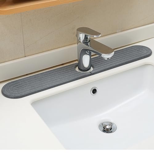 dophee Diatomite Fast Drying Stone Faucet Mat for Kitchen Sink, Dark Grey | Sink Tray Faucet Splash Guard Absorbent Mat for Bathroom Counter, 23.3"x3.9" - color: Dark Gray