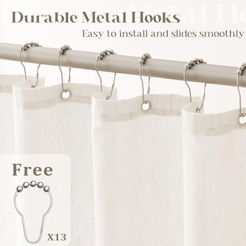 Cream Linen Shower Curtain for Bathroom Water Repellent 72x72 Inch | Natural Neutral, Boho Farmhouse Aesthetic, Shower Curtains, Bath, Sheer, Cloth Fabric, Drapes with Hooks Sets, 72 x 72 Inches - color: Natural, size: 72"W x 72"L (Pack of 1)